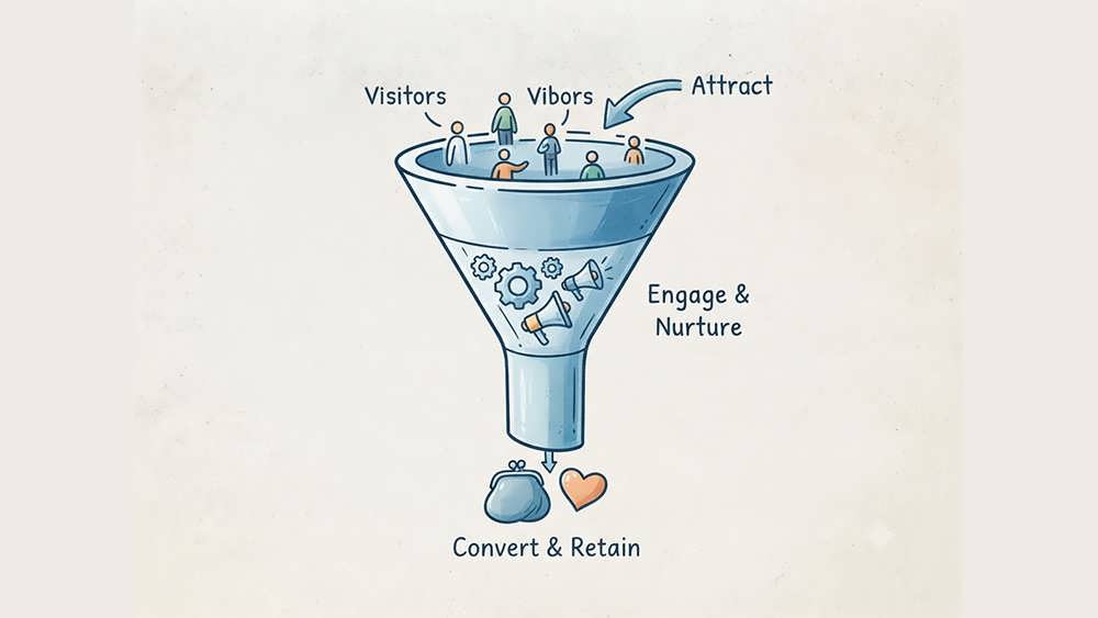 Marketing automation visualizing the sales funnel, converting visitors into loyal customers.