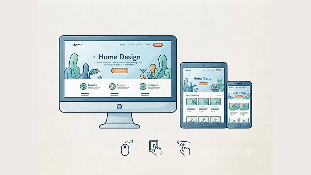 Responsive web design layout adapting seamlessly across desktop, tablet, and mobile screen sizes