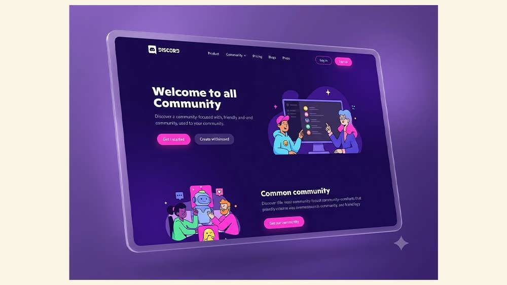 طراحی وبسایت دیسکورد با پالت بنفش و صورتی روشن - Discord Website Design with Purple and Pink Palette