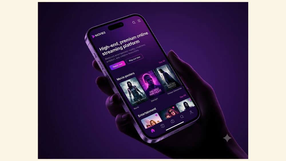 طراحی وبسایت پخش فیلم با رنگهای پرمیوم بنفش و صورتی - Premium Purple Streaming Website Design