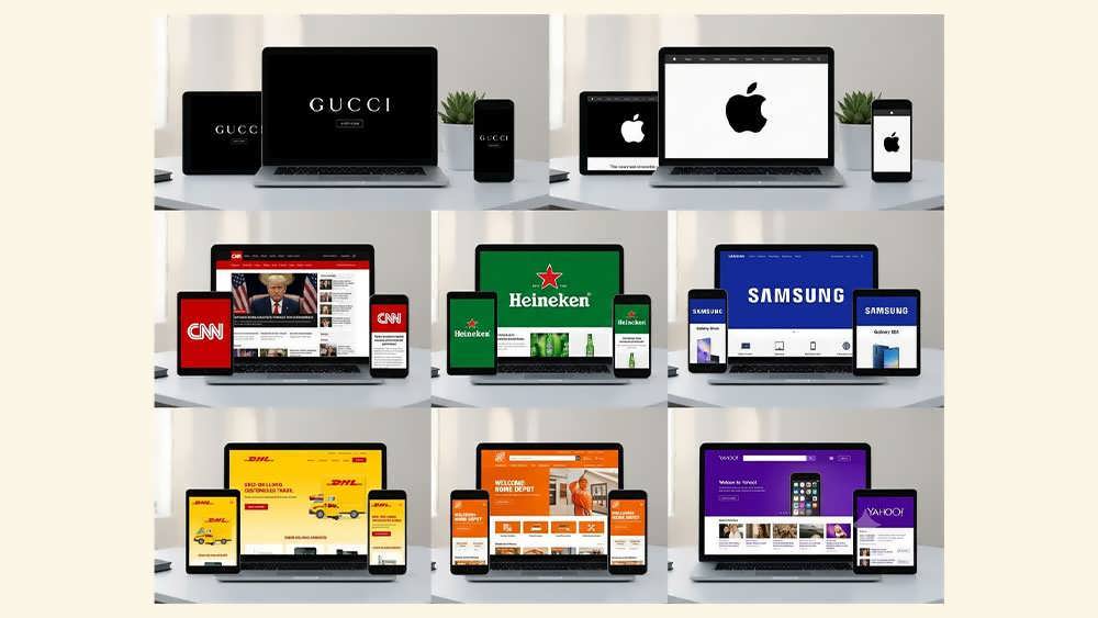 نمایش وبسایت برندهای جهانی با پالتهای رنگی اختصاصی - Iconic Global Brand Website Mockups with Signature Color Palettes
