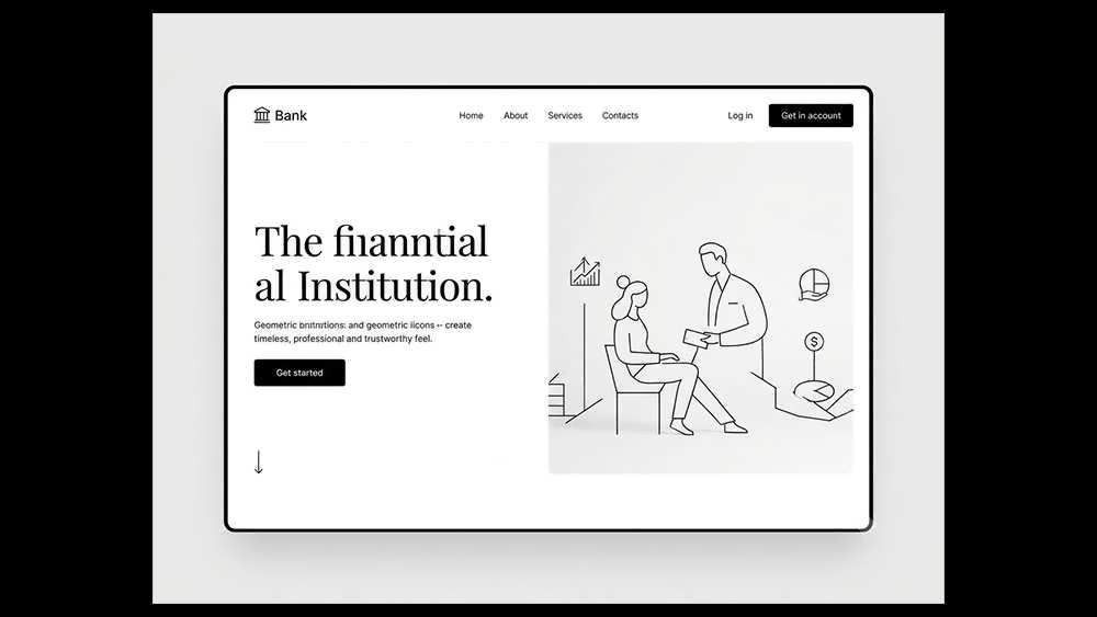طراحی مینیمال وبسایت بانکی سیاه و سفید - Minimalist Black and White Bank Website Design