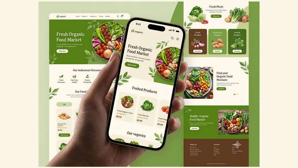 طراحی وبسایت بازار مواد غذایی ارگانیک با رنگهای سبز و طبیعی - Organic Food Market Website Design