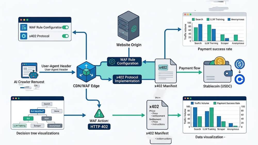 نمودار تفکیک User-Agent های هوش مصنوعی و پنل مدیریتی WAF