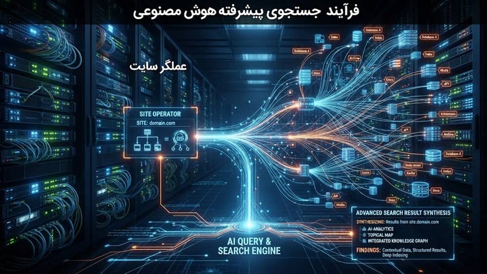 نمای دیجیتال از سرورها و پردازش داده های انشعابی هوش مصنوعی