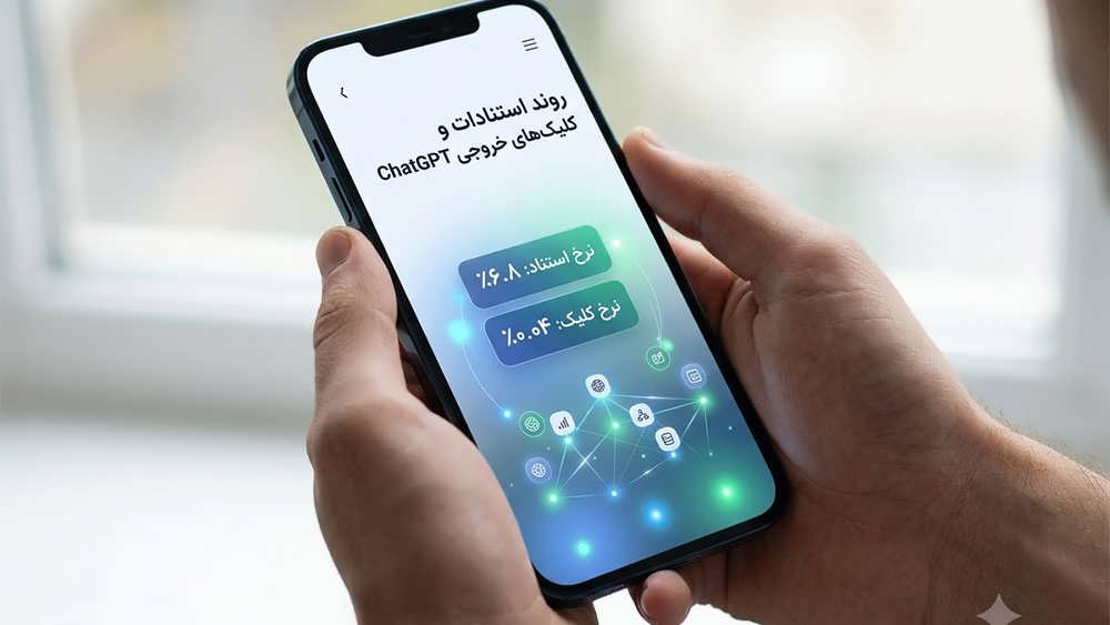 تصویر گرافیکی روند استنادات و نرخ کلیک ChatGPT با آیکون های تخصصی - ChatGPT Citation and Outbound Click Trends Infographic
