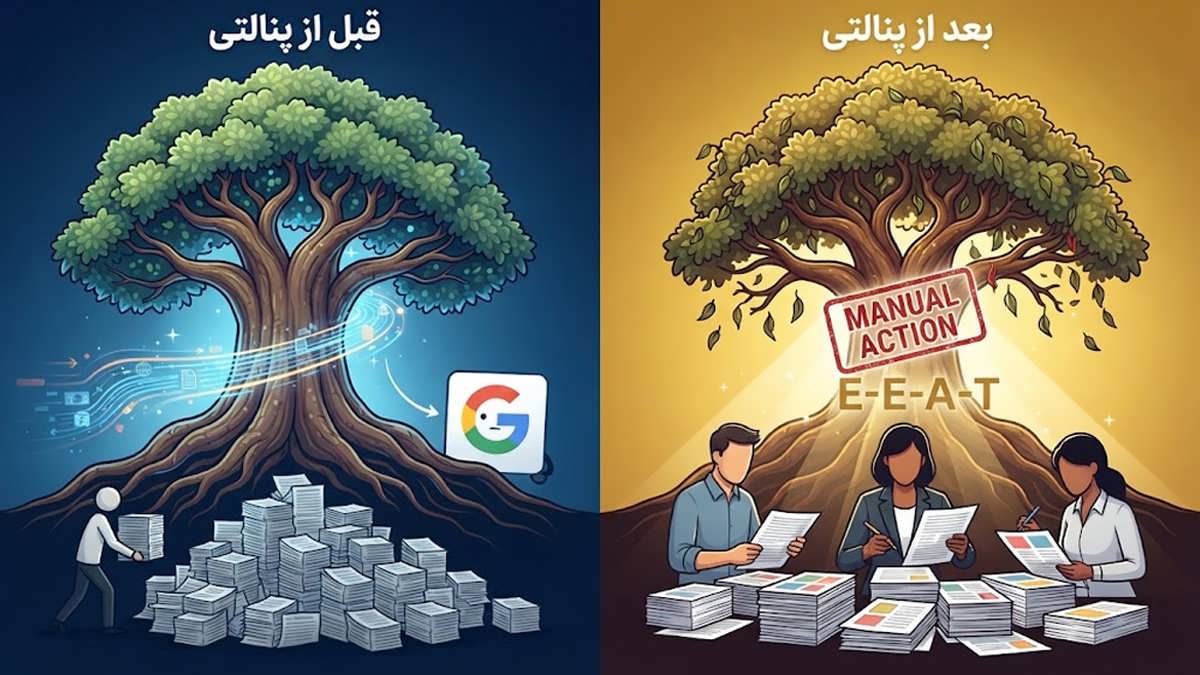 عکس شاخص مقاله جریمه گوگل برای فروم‌ها و اهمیت E-E-A-T