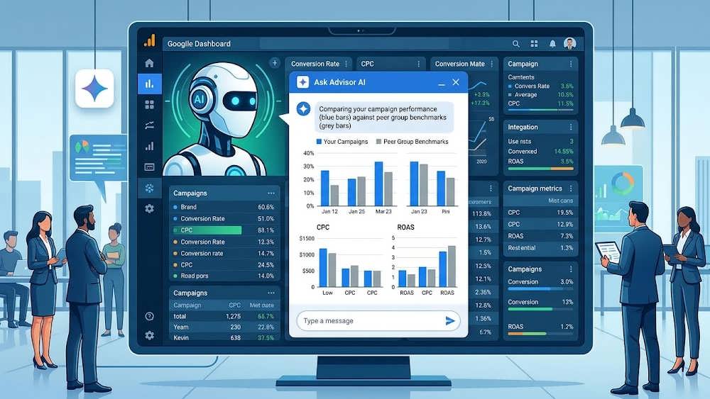 دستیار هوش مصنوعی Ask Advisor در گوگل آنالیتیکس ۴ برای مقایسه کمپین ها با کسب وکارهای مشابه