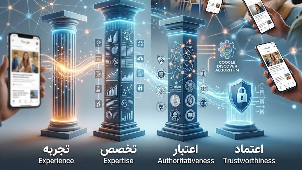 اینفوگرافیک مفهوم E-E-A-T برای گوگل دیسکاور