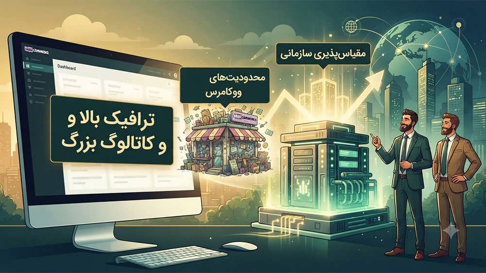 تصویری که مقیاس پذیری فروشگاه های آنلاین بزرگ با هزاران محصول و ترافیک بالا را به تصویر می کشد، نشان دهنده آمادگی زیرساخت برای رشد بدون افت سرعت یا کیفیت تجربه کاربری.