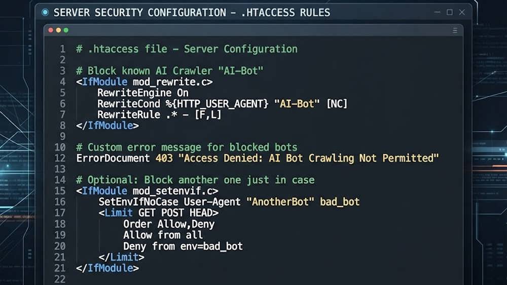 نمایش قوانین مسدودسازی ربات گوگل در فایل .htaccess
