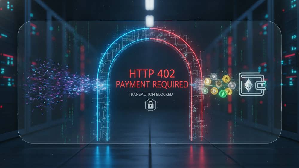 نمایش کد وضعیت HTTP 402 در یک فایروال پیشرفته به همراه نمادهای ارز دیجیتال