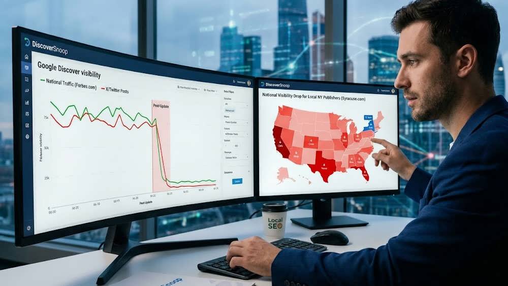 نمودارDiscoverSnoop نشان دهنده سقوط دیده شدن Yahoo.com، Fox و Twitter در گوگل دیسکاور پس از آپدیت