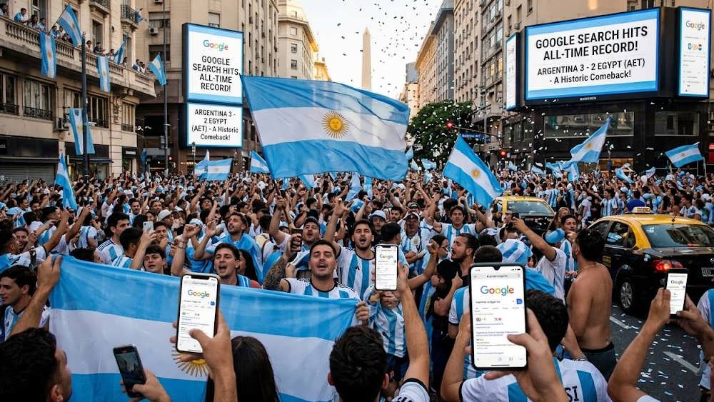 هواداران فوتبال در بوینس آیرس با گوشی های هوشمند در حال جستجوی گوگل