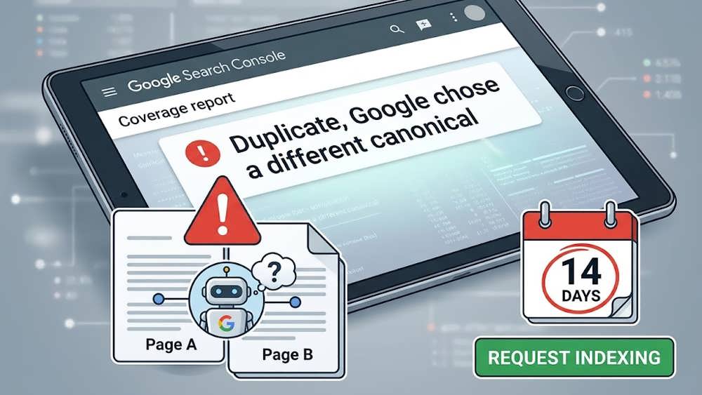 نمای سرچ کنسول و خطای Duplicate, Google chose a different canonical