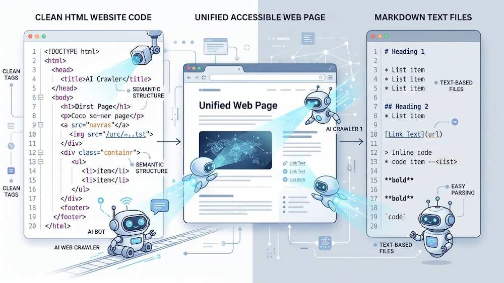 کدنویسی تمیز HTML سایت در برابر ساخت صفحات مارک داون برای هوش مصنوعی