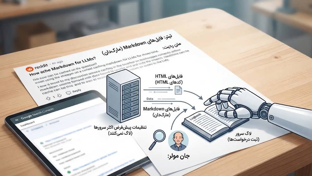 دیاگرام فنی توضیح جان مولر درباره تنظیمات سرور برای لاگ گیری مارک دان