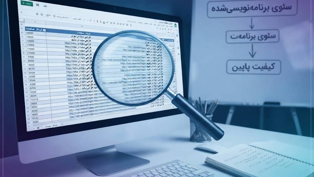 اسکرین شات از داشبورد تحلیل داده که نشان دهنده هزاران صفحه برنامه نویسی شده با محتوای تکراری برای شهرهای مختلف است که گوگل آن ها را بی ارزش می داند.