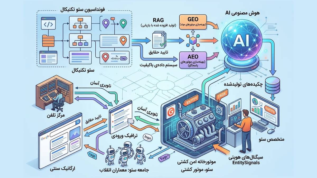 دیاگرام فنی RAG و سئو تکنیکال برای تایید منابع هوش مصنوعی